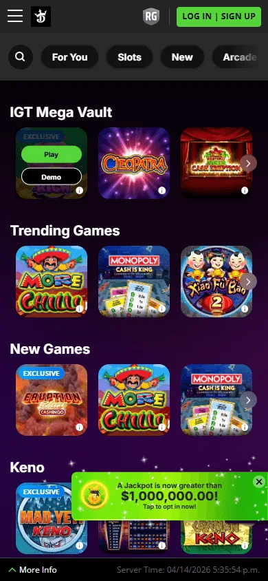 DraftKings Casino mobile casino games interface
