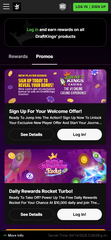 DraftKings Casino mobile promotions interface