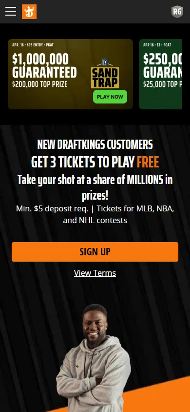DraftKings Casino mobile home interface